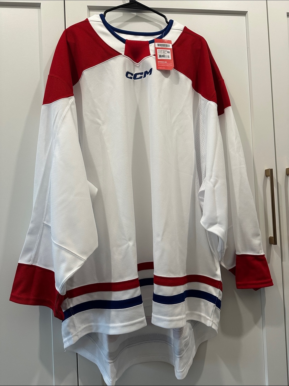 CCM White, Red and Blue Men’s Hockey Jersey